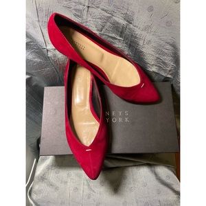 Barney’s Cherry red flats slippers sz 37,5 7,5 suede Italy